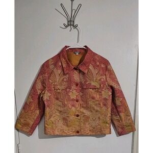 Anni Kuan Cropped Jacket Women's Size 8 Artsy Preppy Yellow Red Asian Inspired